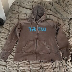TREW Grey Zip Hoodie with Blue Logo